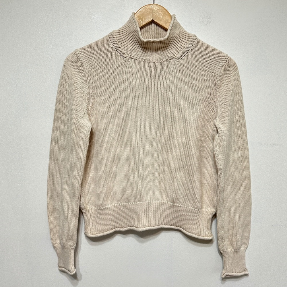 J.Crew Cotton Rollneck Crop Sweater Women Small Ivory Knit BS945 Preppy Classic